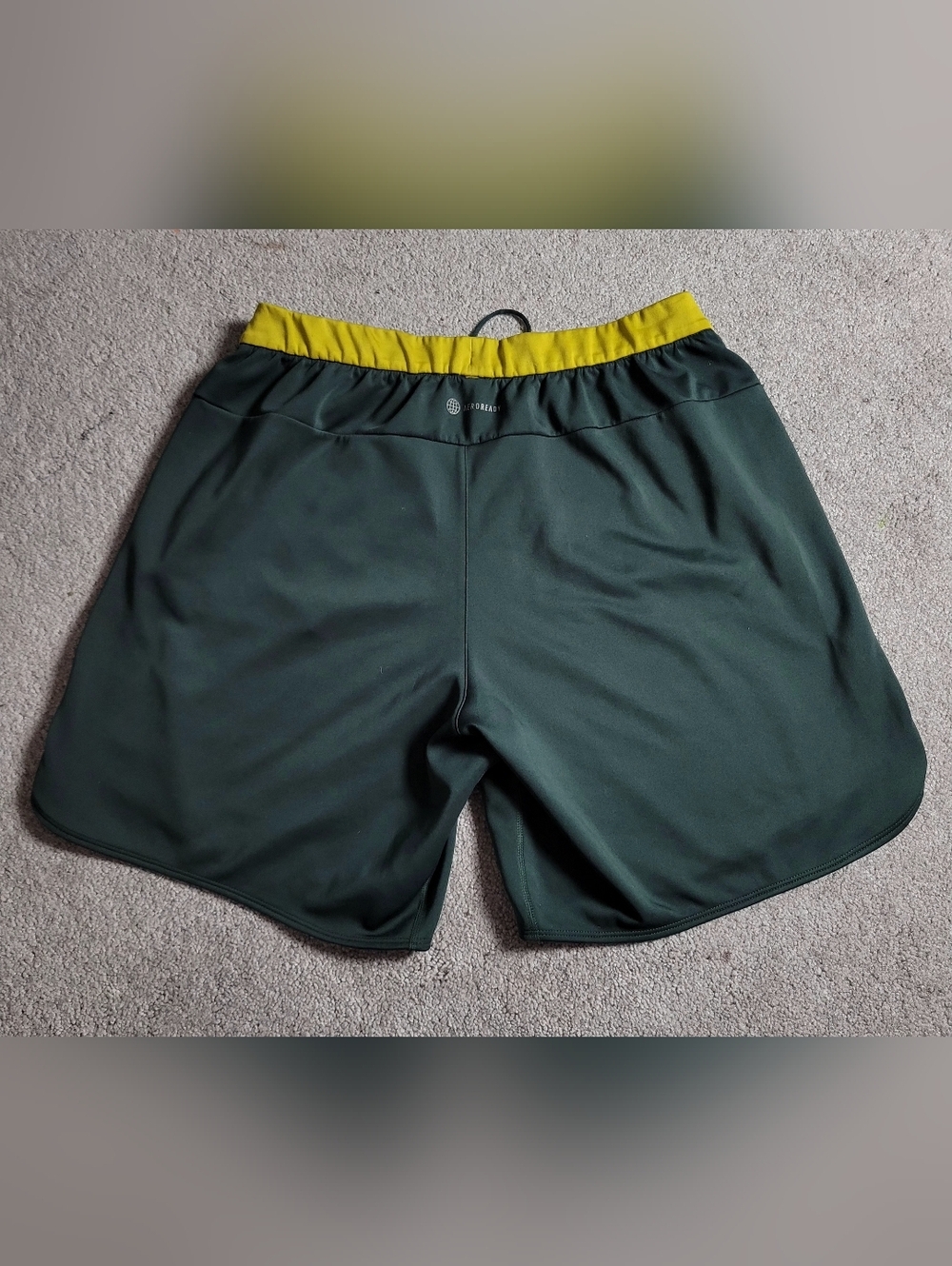 adidas Men’s Green Running Shorts with Yellow Waistband - Picture 5 of 10